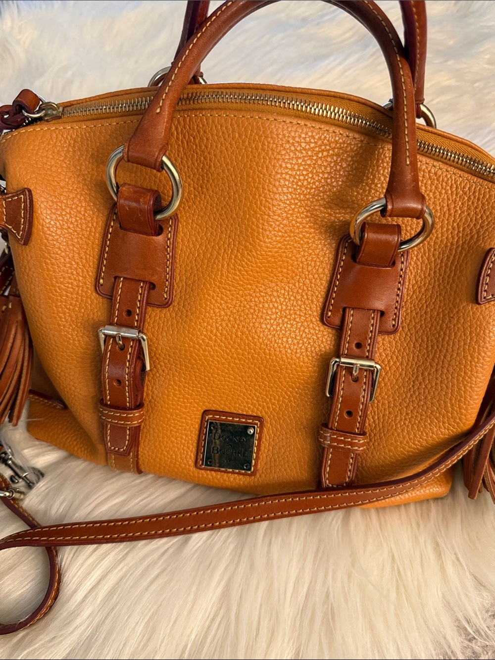 Dooney Bourke Bristol Satchel in Tan/Cognac Two-Tone🔥